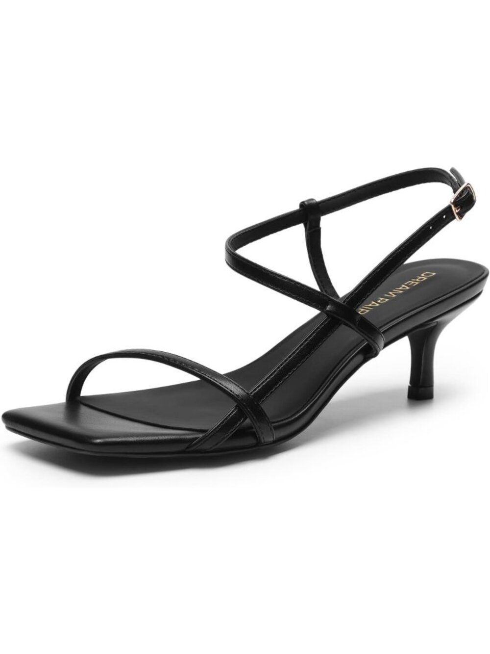 DREAM PAIRS Women's Black Low Kitten Heels Square Open Toe Ankle Strap Party